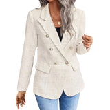 Women'S Blazers Tweed Plaid Blazer Jacket Fashion Business Casual Lapel Elegant Coat with Pockets (Beige,S)
