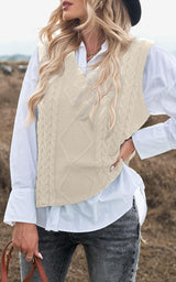 Women V Neck Sleeveless Oversized Sweater Vest Casual Loose Cable Knit Sweaters Tank Pullover Fall Winter Outfits