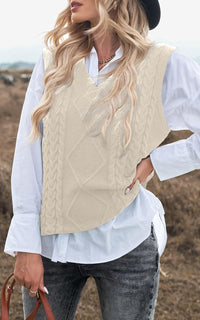 Women V Neck Sleeveless Oversized Sweater Vest Casual Loose Cable Knit Sweaters Tank Pullover Fall Winter Outfits