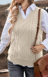 Women V Neck Sleeveless Oversized Sweater Vest Casual Loose Cable Knit Sweaters Tank Pullover Fall Winter Outfits