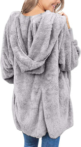 Womens Cardigan 2025 Winter Oversized Open Front Fleece Hooded Draped Pockets Jacket Coats