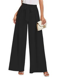 Womens Wide Leg Lounge Pants with Pockets High Waisted Adjustable Tie Knot Loose Casual Trousers Dress Work Pants