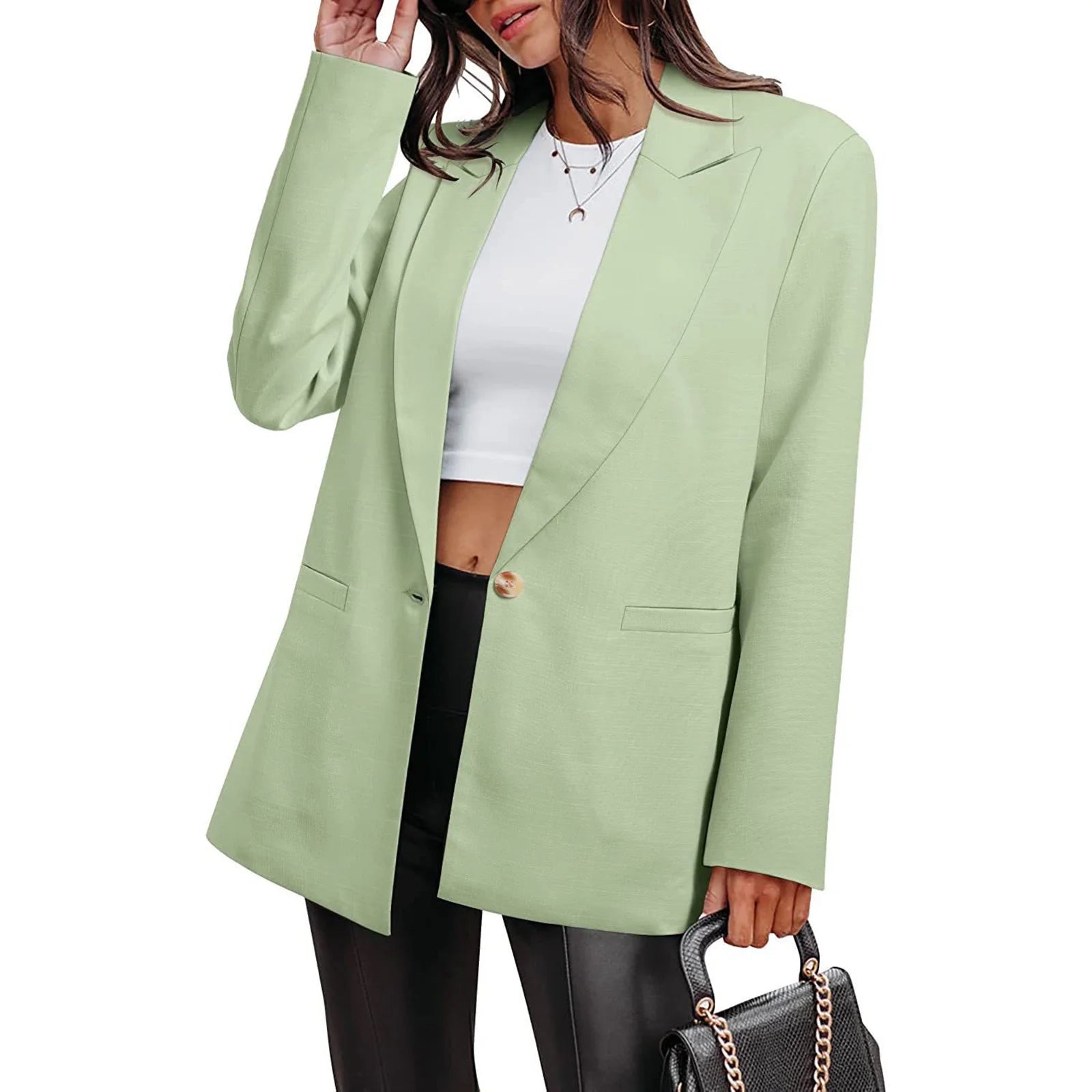 Blazer Jackets for Women plus Size Casual Open Front Suit Coats Long Sleeve Lapel Collar Work Office Cardigans, Green, XXXL