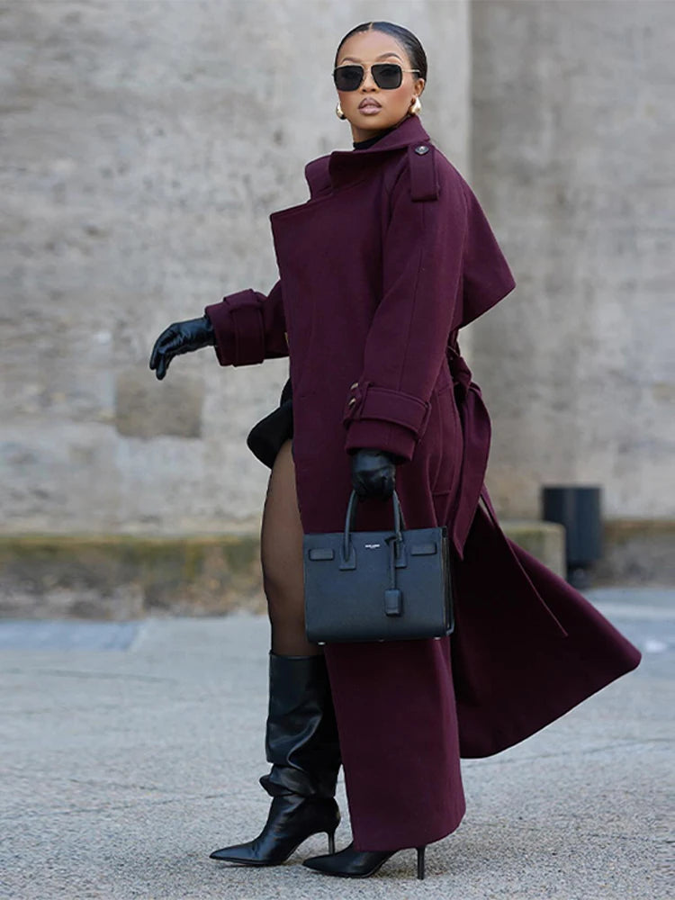 Vintage double-breasted women's wool coat in navy blue